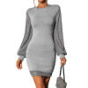 Sequined long sleeved solid color slim fit hip hugging knitted skirt