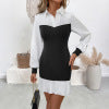 Collar color blocked bubble sleeve dress