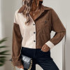 Cardigan collar corduroy color blocked shirt for women