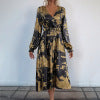 V-neck long sleeved gold-plated dress with high-end feel