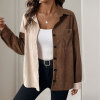 Cardigan collar corduroy color blocked shirt for women