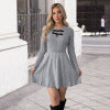 Woolen dress with bow decoration gray knitted dress