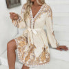 Ethnic retro style V-neck paisley print dress