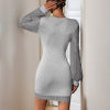 Sequined long sleeved solid color slim fit hip hugging knitted skirt