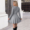 Woolen dress with bow decoration gray knitted dress