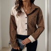 Cardigan collar corduroy color blocked shirt for women