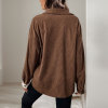 Cardigan collar corduroy color blocked shirt for women