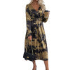 V-neck long sleeved gold-plated dress with high-end feel