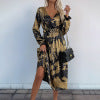 V-neck long sleeved gold-plated dress with high-end feel