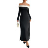 Elegant long skirt with off shoulder color blocked slit dress for women