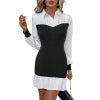 Collar color blocked bubble sleeve dress