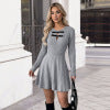 Woolen dress with bow decoration gray knitted dress