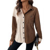 Cardigan collar corduroy color blocked shirt for women